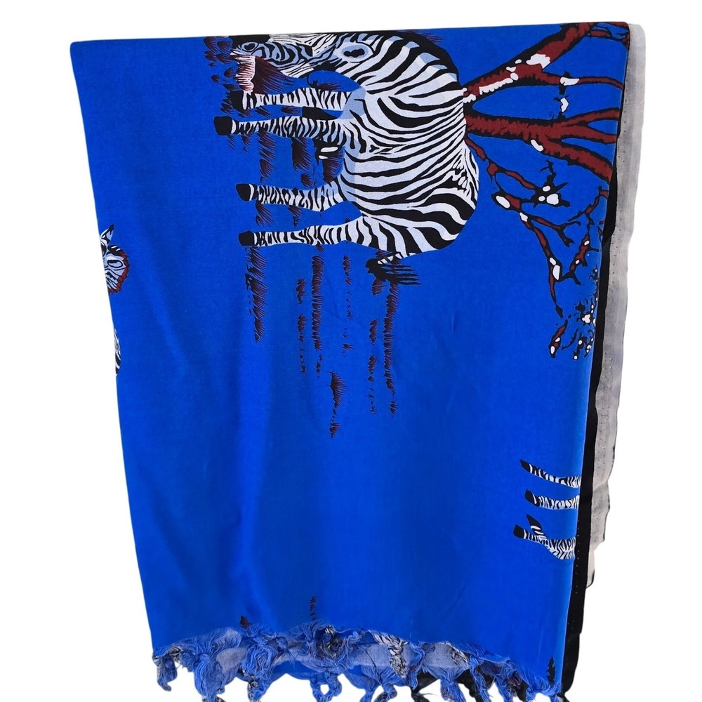 African Royal Blue Zebra Print Tapestry Wall Hanging Scarf Sarong Decor